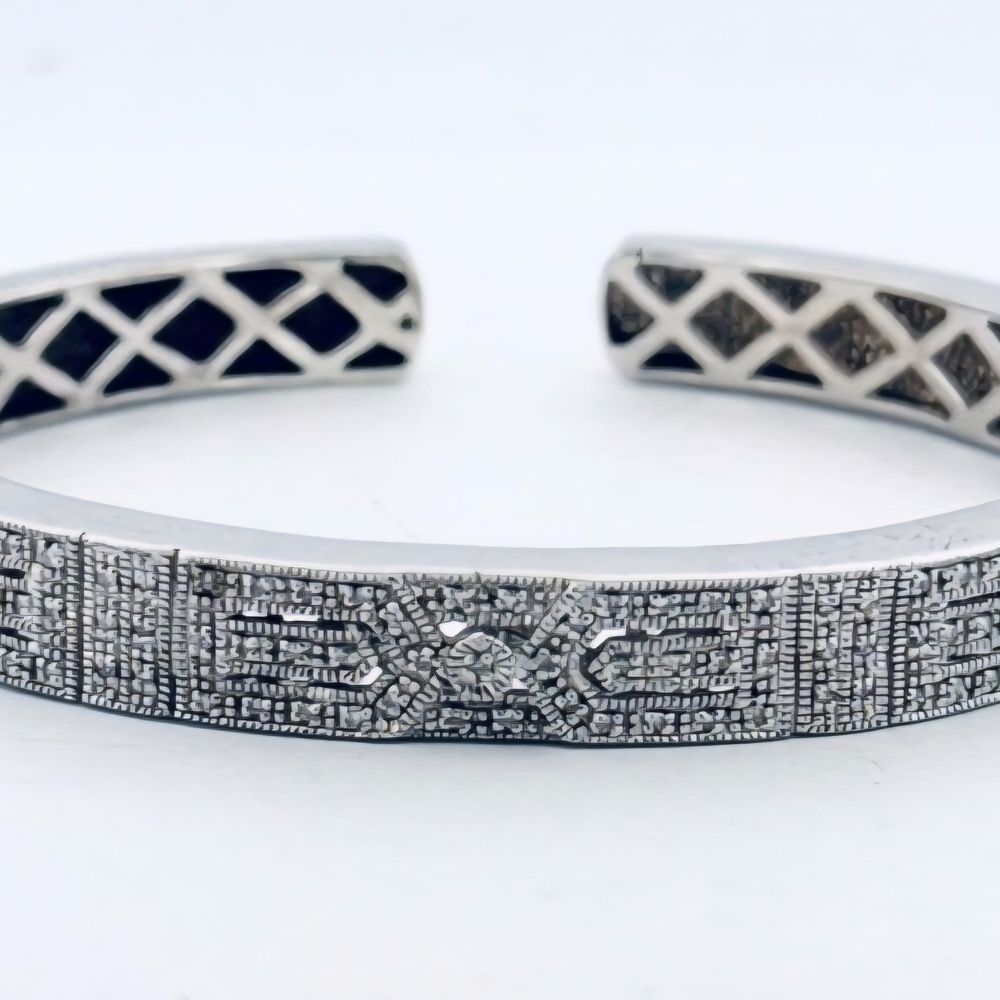 Designer Sterling Silver 925 Diamond Filigree Open Work Hinged Cuff Bracelet